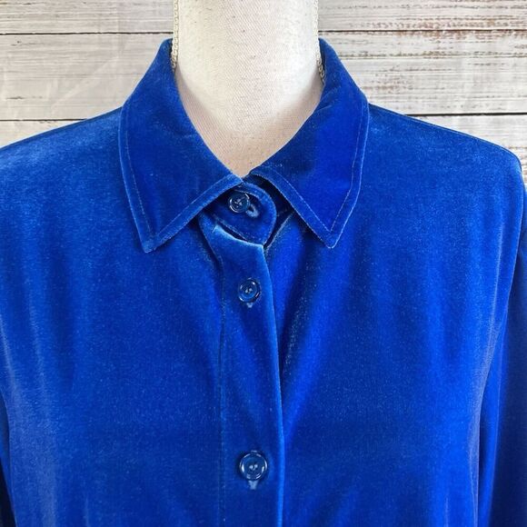 Soft Surroundings Blouse size Large Royal Blue Velveteen Stretch Comfy Casual - Picture 5 of 13
